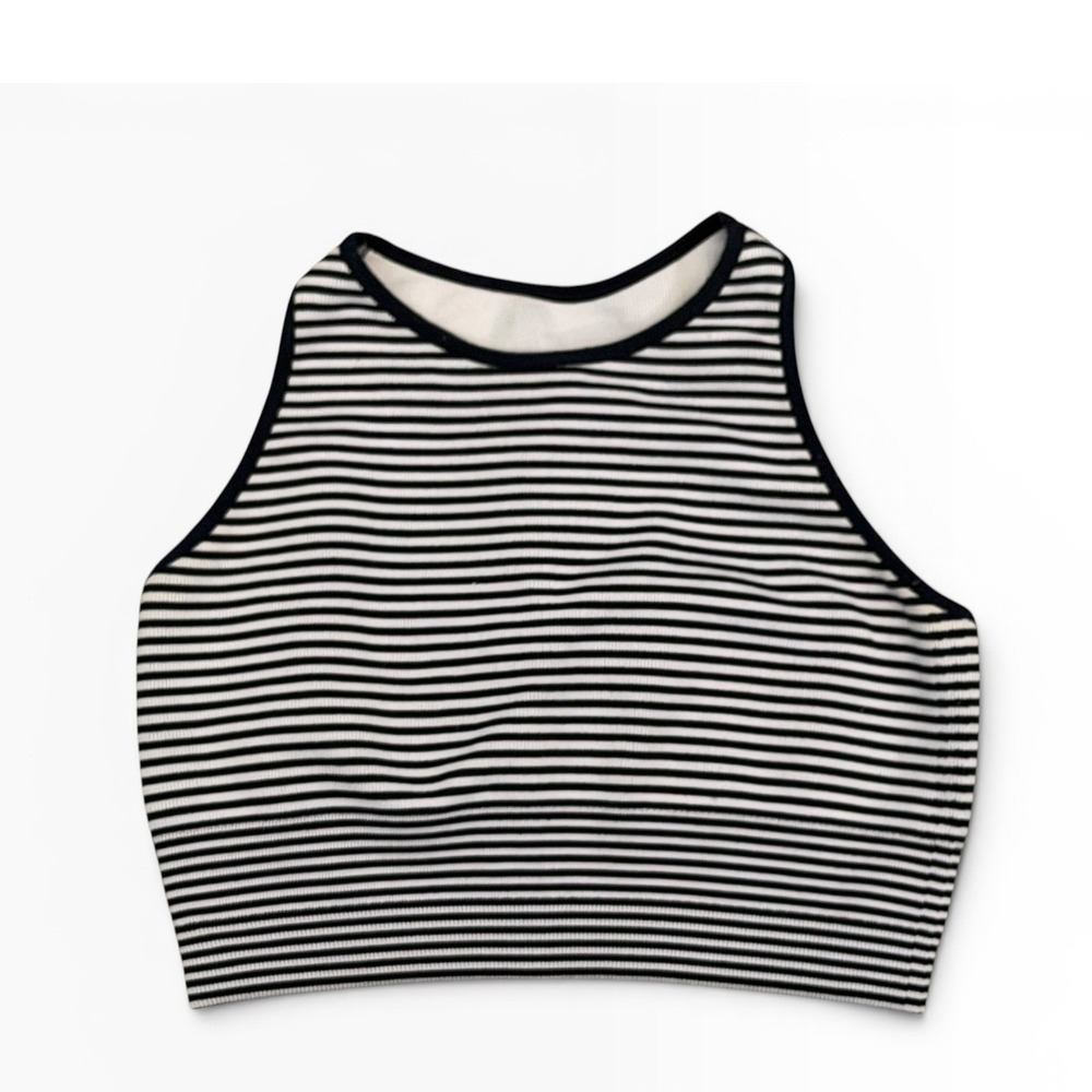 Spiritual Gangster Striped Racerback Crop Tank Top Black White‎ Ribbed Bra XS/S